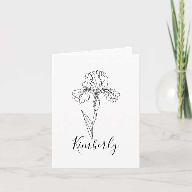 Personalised name February iris Birth Flower Thank You Card (Front)