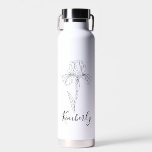 Personalised name February iris Birth Flower Water Bottle