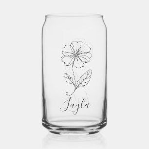 Personalised name February primrose Birth Flower Can Glass