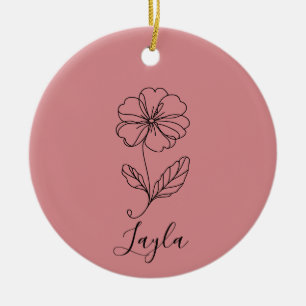 Personalised name February primrose Birth Flower Ceramic Ornament