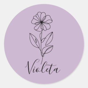 Personalised name February violet Birth Flower Classic Round Sticker