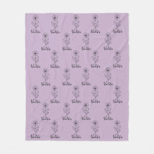 Personalised name February violet Birth Flower  Fleece Blanket