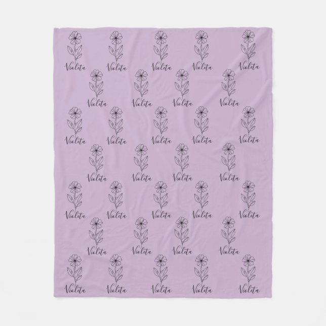 Personalised name February violet Birth Flower  Fleece Blanket (Front)