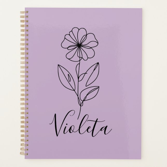 Personalised name February violet Birth Flower  Planner (Front)