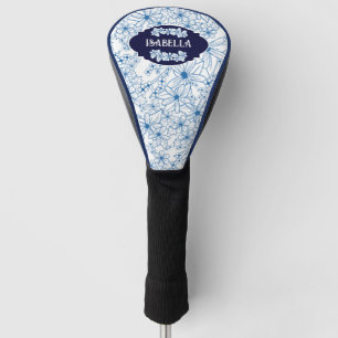 Personalised Name Feminine Blue Floral Pattern Golf Head Cover