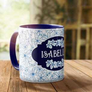 Personalised Name Feminine Blue Floral Pattern Mug