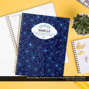 Personalised Name Feminine Blue Floral Pattern Planner
