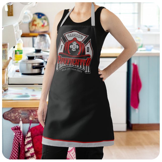 Personalised NAME Firefighter Helmet Fire Rescue Apron (Creator Uploaded)