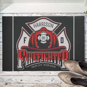 Personalised NAME Firefighter Helmet Fire Rescue Doormat