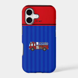 Personalised name firetruck blue stripes