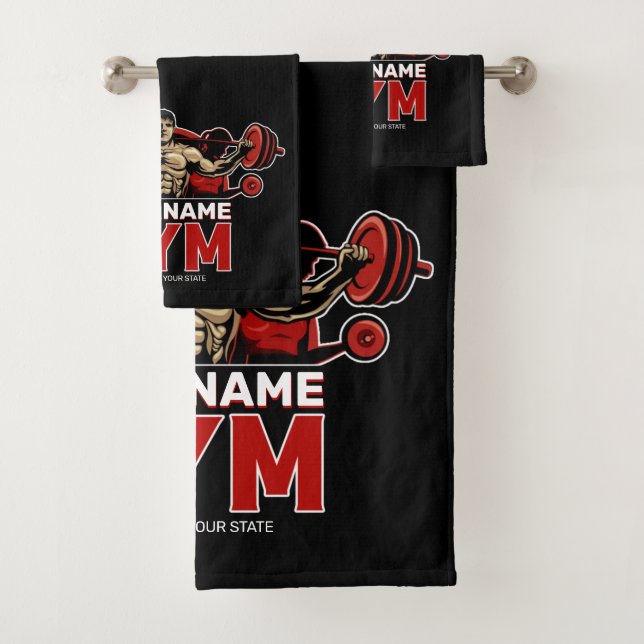Personalised NAME Fitness Home GYM Weight Lifting  Bath Towel Set (Insitu)