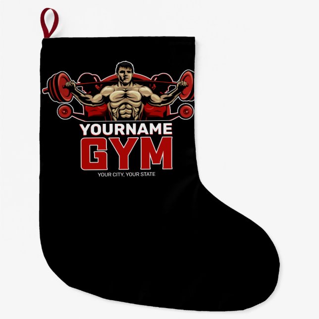 Personalised NAME Fitness Home GYM Weight Lifting  Large Christmas Stocking (Front)