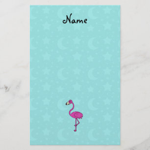 Personalised name flamingo turquoise stars moons stationery