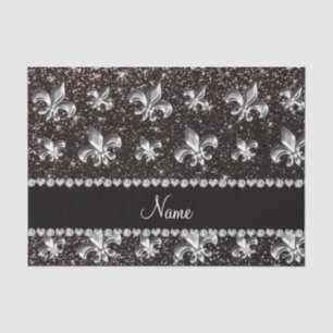 Personalised name fleur de lis black glitter tissue paper