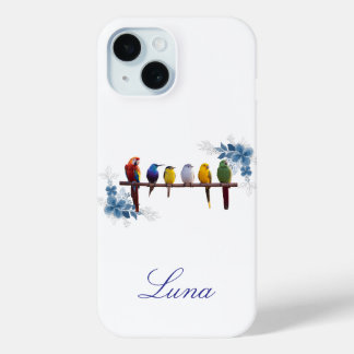Personalised name floral birds iPhone 15 case