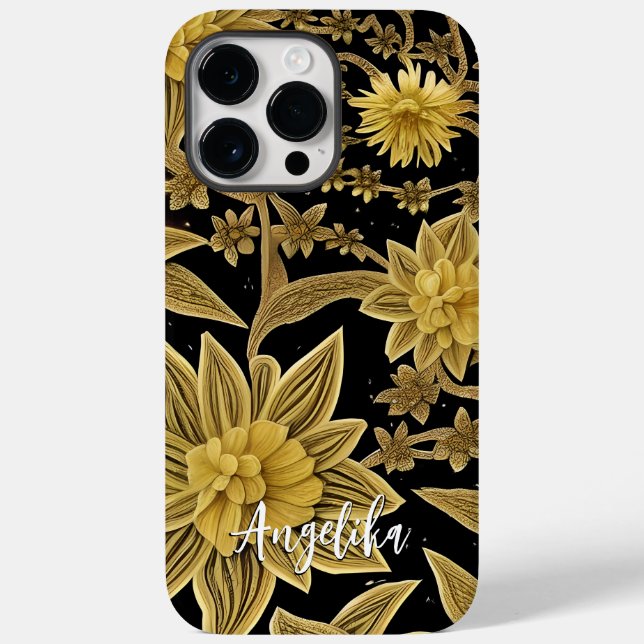 Personalised Name Floral Black Gold Case-Mate iPhone Case (Back)