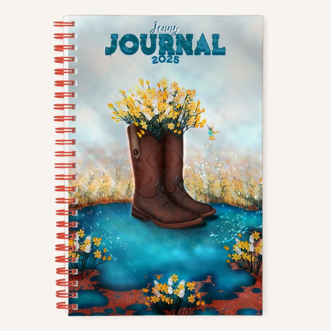 Personalised Name Floral Boot with Humming bird Notebook (Front)
