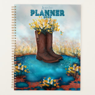 Personalised Name Floral Boot with Humming bird Planner
