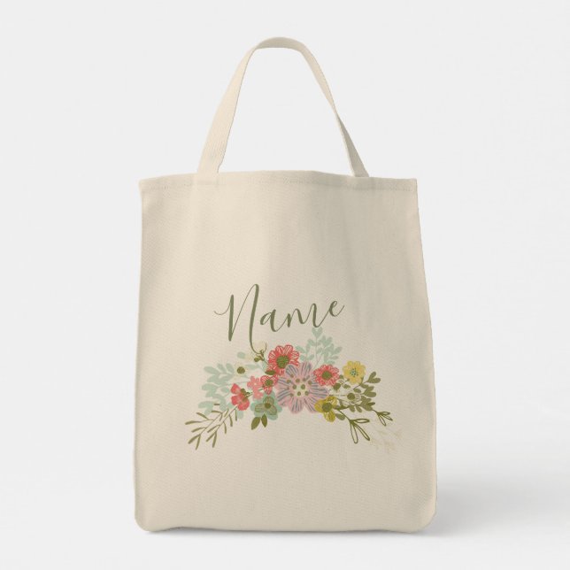 Personalised Name Floral Garden Ladies Womens Tote Bag (Back)