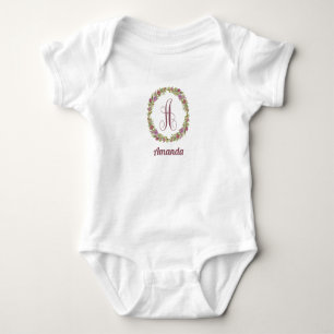 Personalised Name Floral Monogram A Baby Bodysuit