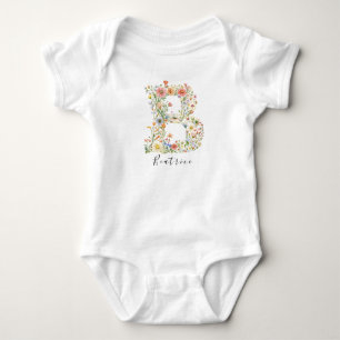 Personalised Name & Floral Monogram 'B' Baby Bodysuit