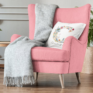 Personalised Name & Floral Monogram 'C' Cushion