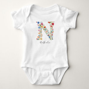 Personalised Name & Floral Monogram 'N' Baby Bodysuit