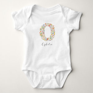 Personalised Name & Floral Monogram 'O' Baby Bodysuit