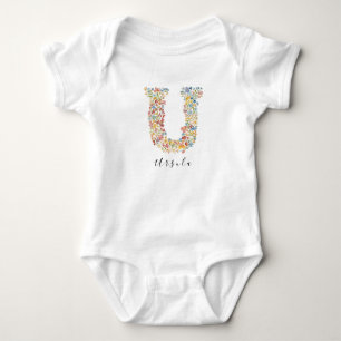 Personalised Name &Floral Monogram 'U' Baby Bodysuit