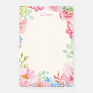 Personalised Name Floral Pastel Flower Border Post-it Notes