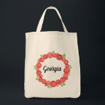 Personalised name floral romantic red roses wreath tote bag<br><div class="desc">Red roses wreath,  romantic floral design,  customisable name. Perfect personalised gift for bridesmaid or maid of honour.</div>