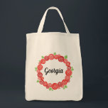 Personalised name floral romantic red roses wreath tote bag<br><div class="desc">Red roses wreath,  romantic floral design,  customisable name. Perfect personalised gift for bridesmaid or maid of honour.</div>