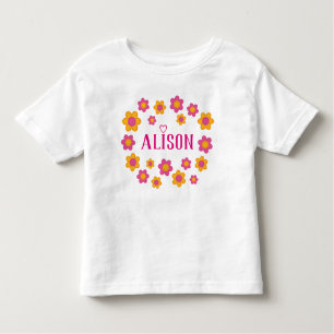 Personalised name floral spring girl pink yellow toddler T-Shirt