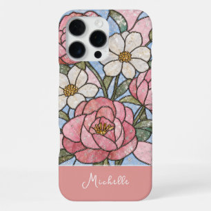 Personalised Name Floral Stained Glass Design iPhone 16 Pro Max Case