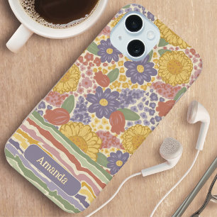Personalised Name Floral Stripe Phone Case