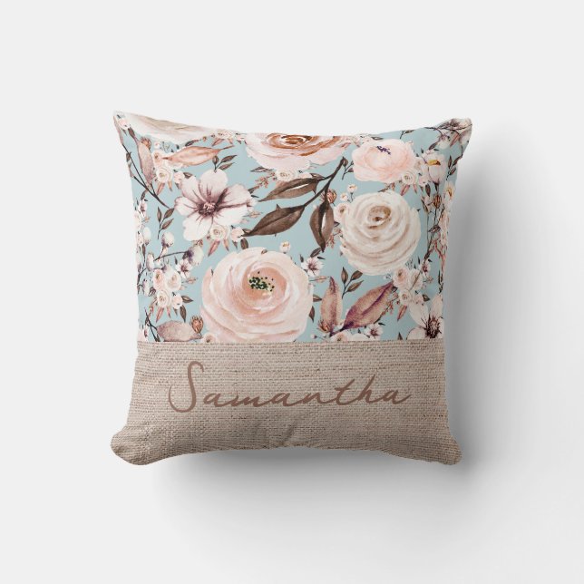 Personalised Name Floral Watercolor Cushion (Front)
