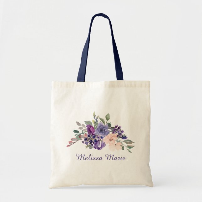 Personalised Name Floral Watercolor Tote Bag (Front)