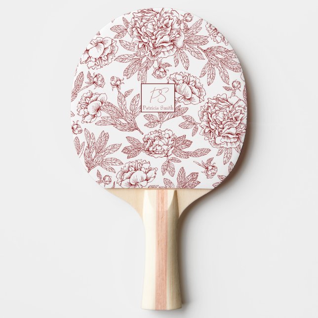 Personalised name Flower pattern Ping Pong Paddle (Front)