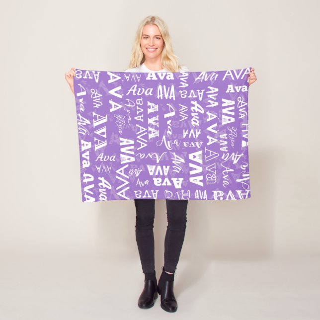 Personalised Name for Ava Purple Subway Art Style Fleece Blanket (In Situ)