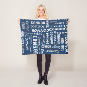 Personalised Name for Conner Navy Blue Fleece Blanket