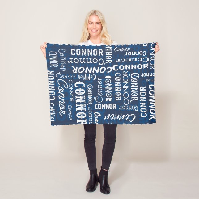 Personalised Name for Conner Navy Blue Fleece Blanket (In Situ)