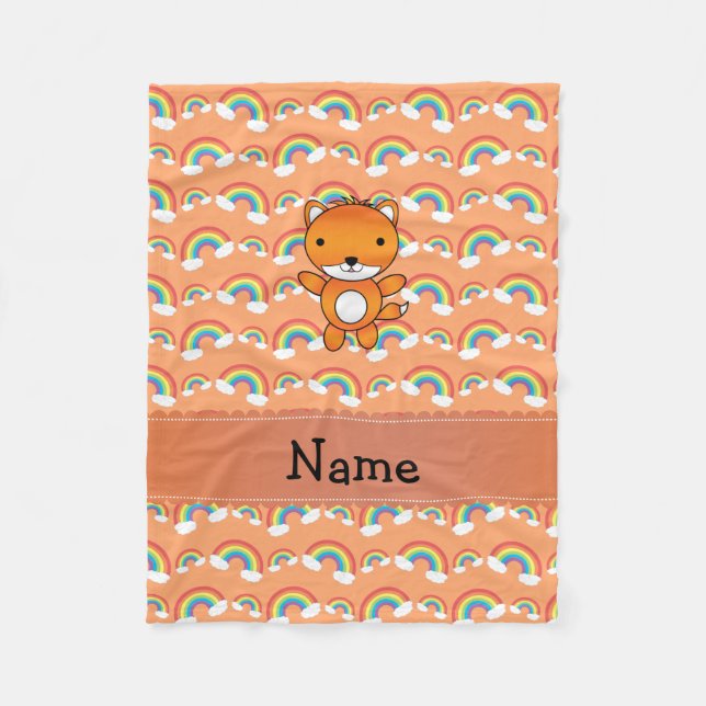 Personalised name fox orange rainbows fleece blanket (Front)