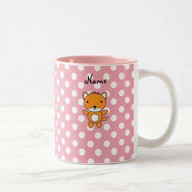 Personalised name fox pink polka dots Two-Tone coffee mug (Right)