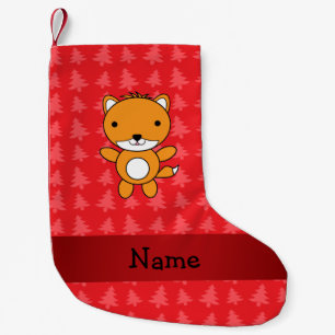 Personalised name fox red christmas trees small christmas stocking