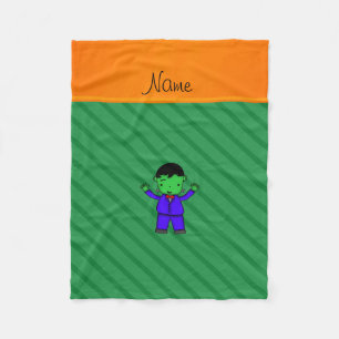 Personalised name frankenstein green stripes fleece blanket