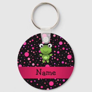 Personalised name frog black pink polka dots key ring