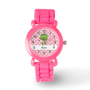 Personalised name frog cupcake pink polka dots watch