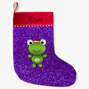 Personalised name frog indigo purple glitter small christmas stocking