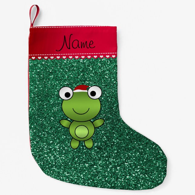 Personalised name frog mint green glitter small christmas stocking (Front)