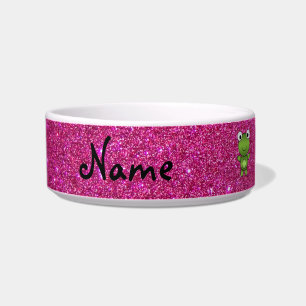 Personalised name frog pink glitter bowl